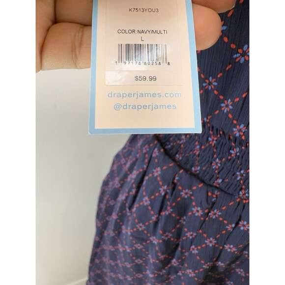 Draper James Hem Dress size L Elbow puffed Sleeve pockets smocked waist Bandana - Picture 10 of 16